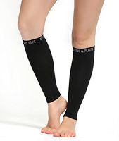 Buttons & Pleats Calf Compression Sleeve for Women & Men - Footless Leg Sleeves Socks - Boosts Circulation - Reduces Fatigue - Eases Shin Splints 1 Pair Black M/L