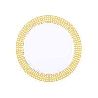 BalsaCircle 40 pcs 7.5-Inch White with Gold Trim Plastic Round Plates - Disposable Wedding Party Catering Tableware
