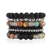 RIAH FASHION Bohemian Lava Stone Hematite Essential Oil Diffuser Multi Strand Bracelet - Healing Aroma Therapy Beaded Natural Volcano Rock Stretch Bangles Lotus ([S-M] 7 Layer Mix - Multi Amazonite)