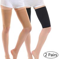 Thigh Compression Sleeve, Thigh Slimmer for Women Weight Loss, Elastic Upper Thighs Support Trimmers Slimming Shaper Wrap Helps Calories Fat Burning (2 Pairs) (Beige + Black)