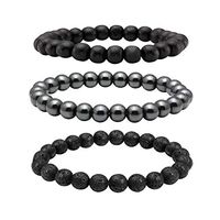 MILAKOO 3 Pcs Hematite Therapy Lava Rock Bracelet Black Wooden Bead Bracelet for Men Women