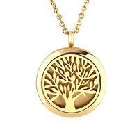Zysta 30MM Hollow Flower Locket Pendant with Natural 7 Chakra Reiki Healing Stone Crystal Beads 24" Necklace Set w/Box