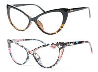 SOOLALA Womens Oversized Fashion Cat Eye Eyeglasses Frame Large Reading Glasses, LeoFloral, 1.5D