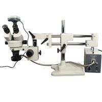 OMAX 2.1X-180X Digital Zoom Trinocular Dual-Bar Boom Stand Stereo Microscope with Cold Y-Type Gooseneck and Ring Fiber Light and 9.0MP USB Camera