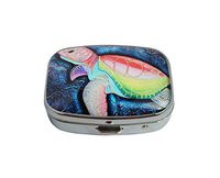 Baoquan Custom Silver Square Glass Pill Case Medicine Vitamin Organizer Pocket Decoration Gift (Kemp's Ridley Sea Turtle)