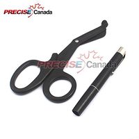 PRECISE CANADA: Tactical Black - Set of 2 PCS Black EMT First Responder 7.5" Shears + Black Pen Light - Ideal for All Types of Emergency
