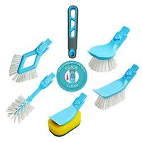 Guay Clean Kitchen Brush Kit - Cleaning Dish Set with Handle - Includes: Rectangular Brush Sponge Brush Round Brush Bottle Brush and Corner Brush - 5 Piece Multi-Function Attachments - Blue