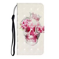 Samsung Galaxy S10e Case, Shockproof PU Leather Flip Notebook Wallet Case with Magnetic Kickstand Card Holder ID Slots Slim Fit Soft TPU Bumper Protective Cover for Samsung Galaxy S10e Crown Skull