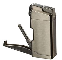Visol Epirus 45 Degree Angled Soft Flame Pipe Lighter - Built-in Pipe Tools (Brushed Gun)