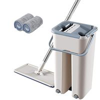 yuelius Flat Floor Mop, Mop Bucket with Wringer, Microfiber Mop, Stainless Steel mop for mopping Floors Bathrooms Ceramic Terraces
