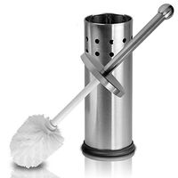 Chimpy 15.5" Long Toilet Brush and Vented Holder Set, Stainless Steel Matte Finish, Rust Resistant Bathroom Bowl Scrubber Cleaner and Base, Great Grip Strong Bristles