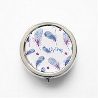 RhyNSky Colorful Light Feather Mini Portable Pocket Pill Box Case Holder for Purse, 3 Compartments, Silvery, FS600