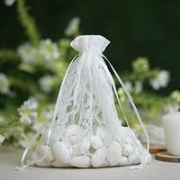 Tableclothsfactory 20PCS White Floral Lace Gift Bag Drawstring Pouch Wedding Favors Bridal Shower Treat Jewelry Bags - 5"x7"