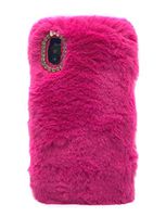 Cfrau Furry Case with Black Stylus for Samsung Galaxy A8 Plus 2018,Winter Warmed Fashion Faux Rabbit Bunny Fur Fluffy Plush Soft Case with Cute 3D Crystal Bowknot - Hot Pink