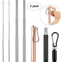 2 Pack Reusable Metal Straws Telescopic Stainless Steel Drinking Straws Portable Collapsible Straws Keychain with Carrying Case and Cleaning Brush (Silver Straw, Rose Gold and Black)