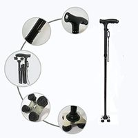 FXQ Folding Black Quad Cane Medical Collapsible Lightweight Adjustable Aluminum Fold-up Crutches Fashionable Portable Balanced Hand Walking Stick Foldable Handle Cane for Men Women and The Old