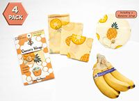 Queen's Wrap Assorted 3 Packs Plus a Bonus Banana Wrap Eco-Friendly Reusable Beeswax food Wraps, Plastic Free Best Option for Food Storage,Easy To Clean 1 Large1 Medium1 Small + 1 Cir (Pine-Orange YL)