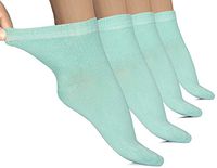 Hugh Ugoli Lightweight Women's Diabetic Ankle Socks Bamboo Thin Socks Seamless Toe and Non-Binding Top, 4 Pairs, Pool Blue, Shoe size: 10-12