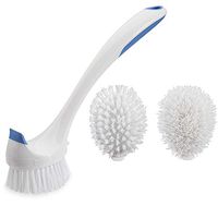 Amazer Kitchen Scrub Brush, Dish Brush with Two Replacement Brush Heads, Long Handle Sink Bathroom Brushes for Pot Pan Cast Iron Skillet Dishes Cleaning