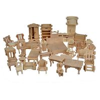 34PCS Wooden Doll House Dollhouse Furnitures Miniature Models DIY Accessories HF