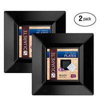 Squarete 9.5'' inch Black Dinner Square Party Plates Hard Plastic Elegant Disposable 10 Square Dinner Plates Per Package Pack of 2