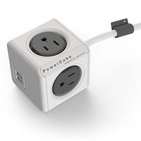 POWERCUBE Dual USB Port Power Strip with 4 Outlets Electrical Outlet 5ft US Wire Extension Cord (Grey) by PowerCube