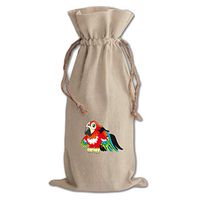 Parrot Large Smiling Red Cotton Canvas Wine Bag, Cotton Drawstring Wine Pouch
