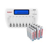 Combo: Tenergy TN162 8-Bay Smart LCD AA/AAA NiMH/NiCd Charger + 8xAA and 8xAAA Premium NiMH Rechargeable Batteries