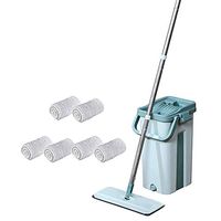 Flat Floor Mop and Bucket Set for Professional Home Floor Cleaning System with Aluminum Handle/2-Washable Microfiber Pads Perfect Home + Kitchen Cleaner for Hardwood, Laminate, Tiles, Vinyl