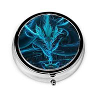 Blue Dragon and Girl Custom Round Silver Pill Box Pocket 2.1 Inches Medicine Tablet Holder Organizer Case for Purse