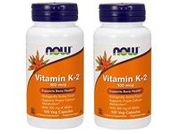Now Vitamin K-2 100 Micrograms with 300 Milligrams of Alfalfa Supports Calcium Metabolism and Bone Health (100 Veg Capsules) Pack of 2