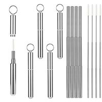 PAMASE 4 Pack Stainless Steel Telescopic Drinking Straws- Portable Reusable Metal Straws Retractable Adjustable with Aluminum Keychain Case and Cleaning Brush for Coffee Smoothie Juice Coke Cocktail