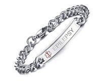 EPILEPSY-8mm High Polished Surgical Steel Chain Medical Alert ID Bracelets Men&Women,8" Long