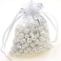 100pcs Organza Wedding Party Gift Bags Butterfly Drawstring Pouches Jewelry Gift Bags Christmas Party Gift Favor Bags (6"x9", White)