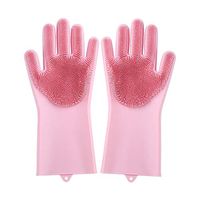 Thickened Silica Gel Dishwash Gloves Kitchen Multifunctional Dishwash Cover Doesn't Damage Hands, M, Pink