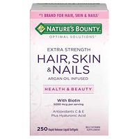 Nature's Bounty Hair Skin and Nails 5000 mcg of Biotin - 250 Coated Tablets Regular & Extra Strength (Extra Strength, Two Bottles each of 250 Softgels)