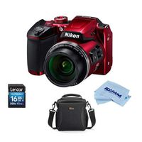 Nikon Coolpix B500 Digital Point & Shoot Camera, RED - Bundle with Camera Bag, 16Gb SDHC Card, Microfiber Cloth