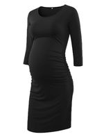 Liu & Qu Women's Ruched Maternity Bodycon Dress Mama Causual 3/4 Sleeve Wrap Dresses