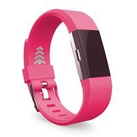 Teak - Silicone Sport Replacement Wristband for Fitbit Charge 2 - Large Rose Red