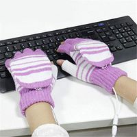 Liyes Multi-Function USB Electric Outdoor Knitting Heated Gloves, Winter Hot Hands Warm, Fingerless Hands Warmer Mittens - for Women Men Girls Boys (Purple, 1pair)