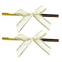 LEFV Twist Tie Bows, 250pcs Ribbon Bowknot for Bakery Cookies Candies Dessert Popcorn Wedding Party Favors Cello Bag Wraping, Beige