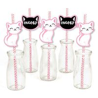 Big Dot of Happiness Purr-fect Kitty Cat - Paper Straw Decor - Kitten Meow Baby Shower or Birthday Party Striped Decorative Straws - Set of 24