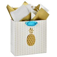 Hallmark Signature 10" Large Gift Bag with Tissue Paper (Gold Embossed Pineapple) for Baby Showers, Bridal Showers, Housewarmings, New Jobs and More