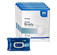 McKesson Ultra Disposable Incontinence Briefs with Tabs for Men and Woman, Heavy Absorbency, Medium, Waist Size 32" - 44", 96 Count Bundled with 1 Pack of 100 McKesson Wipes