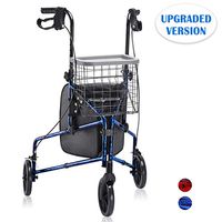 Health Line Massage Products Upgraded Compact Folding 3 Wheel Aluminum Rollator Walker Lightweight with Bag and Basket, Flame Blue