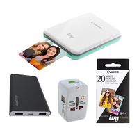 Canon Ivy Mini Photo Printer Mint Green - Bundle ZP-2030-20 Zink Photo Paper Pack (20 Sheets), Green Extreme Universal Travel Adapter with USB Port, Energizer 8000mAh Lithium-Ion Power Bank