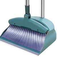 Broom and Dustpan Stainless Steel Rod Comb Shape Non-Stick Hair Broom and Dustpan Soft Brush Long Handled Dustpan and Brush Set Used for Home Kitchen Toilet (Color : Blue)