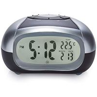 Loud Talking Alarm Clock with Time and Temperature - for Low Vision or Blind (Gray)