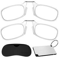 Noble Ultra Slim and Flat Reading Glasses (2 Pairs), Thin, Light and Armless Pocket Size Readers with Stick-On Silicone Case, Compact Metal Case