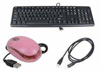 New 104-Key USB Computer Desktop Keyboard + 3-Button Pink Mouse + Printer Cable